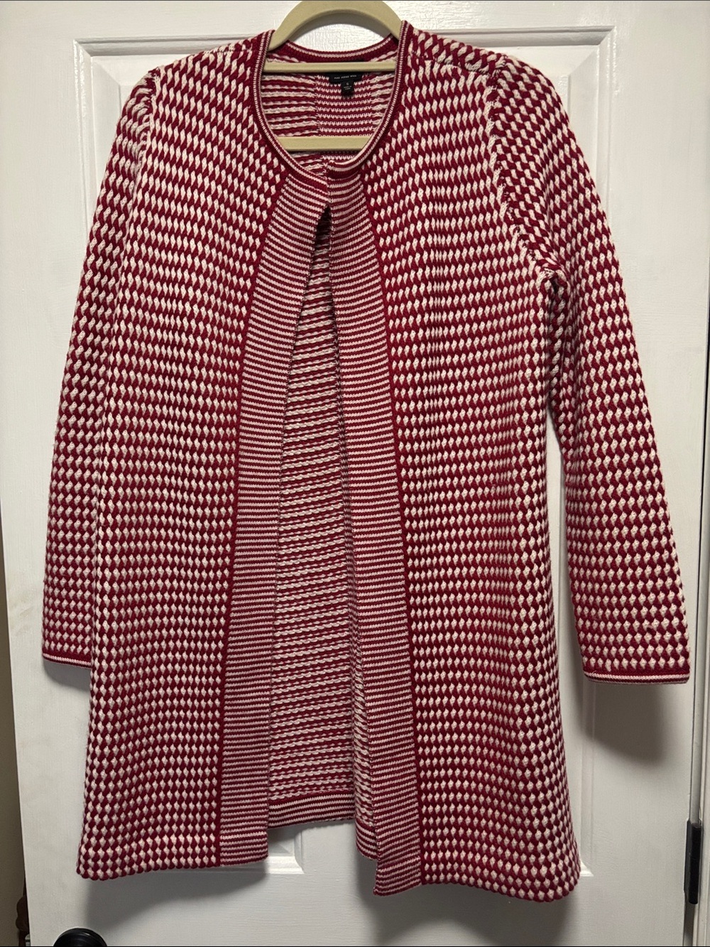 Red and White Knit Open jacket